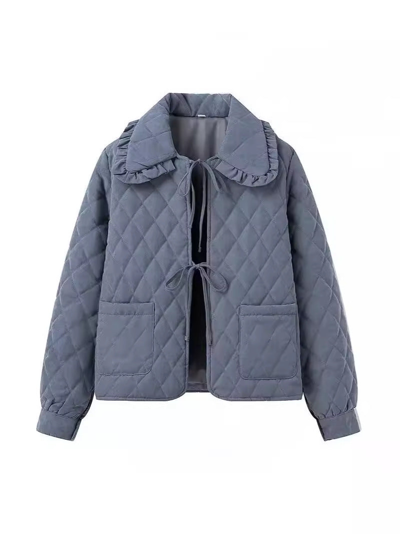 Women's quilted jacket with large collar and practical pockets NOVAE