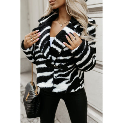 Women's designer fleece jacket with leopard print and elegant button detail NOVAE