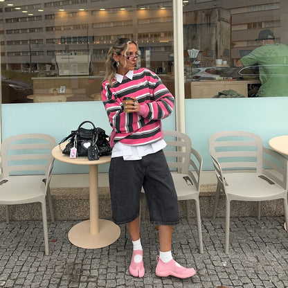 Women's casual striped sweater with a modern cut NOVAE