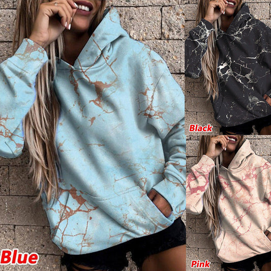 Women's hoodie with stylish marble pattern NOVAE
