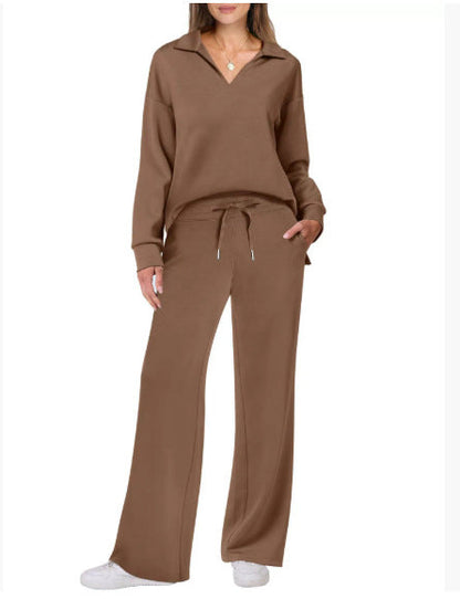 Women's Casual Lounge Set with Wide Leg and V-Neck NOVAE