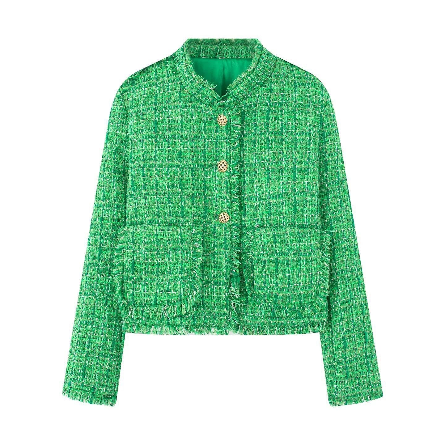 Women's stylish short jacket in a structured tweed design with decorative buttons NOVAE