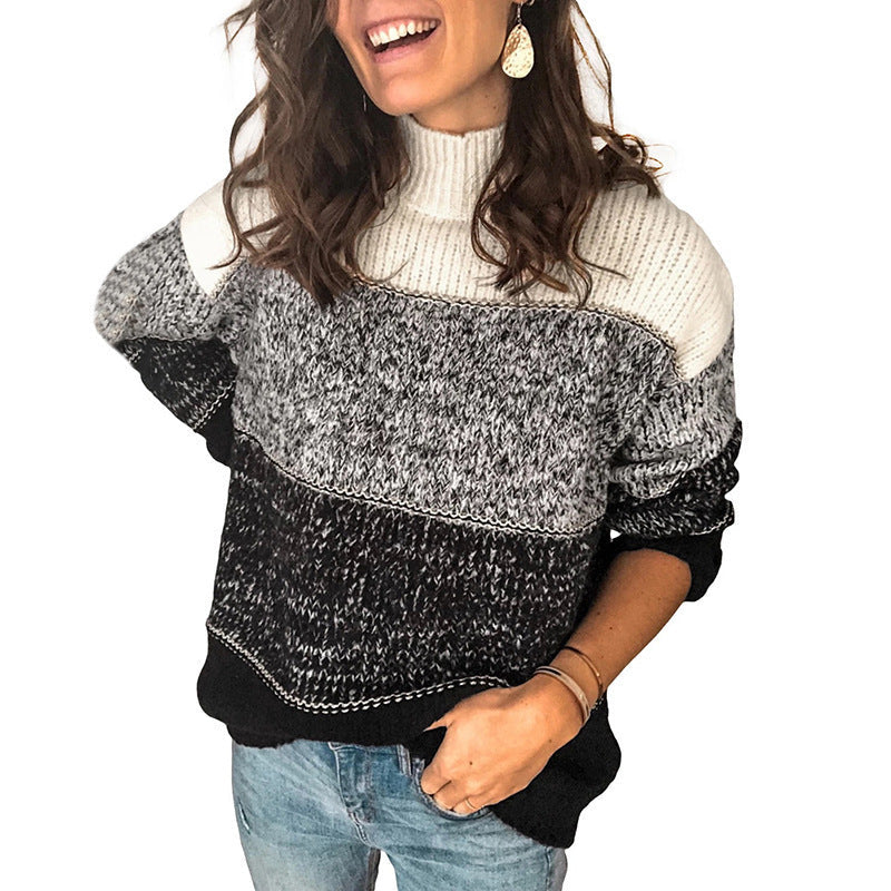 Women's sweater in a modern textured design with a high collar NOVAE