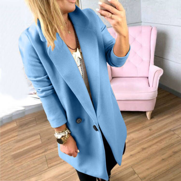 Women's extra-long, tailored coat with elegant lapels and practical pockets NOVAE