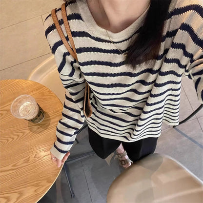 Women's fashionable knit sweater with a nautical stripe pattern and a relaxed fit NOVAE