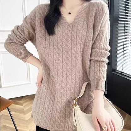 Women's chunky knit sweater with V-neck and relaxed fit NOVAE