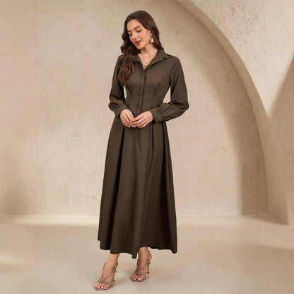 Women's Elegant Shirt Dress with Swinging Skirt and Practical Pockets NOVAE