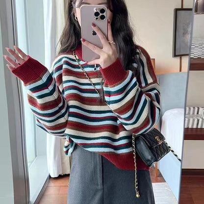 Women's striped sweater with a loose fit and fashionable details NOVAE