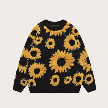 Women's chunky knit sweater with floral appliqués NOVAE