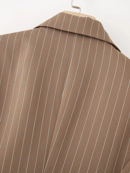 Women's fashionable blazer jacket with asymmetrical collar and elegant pinstripes NOVAE