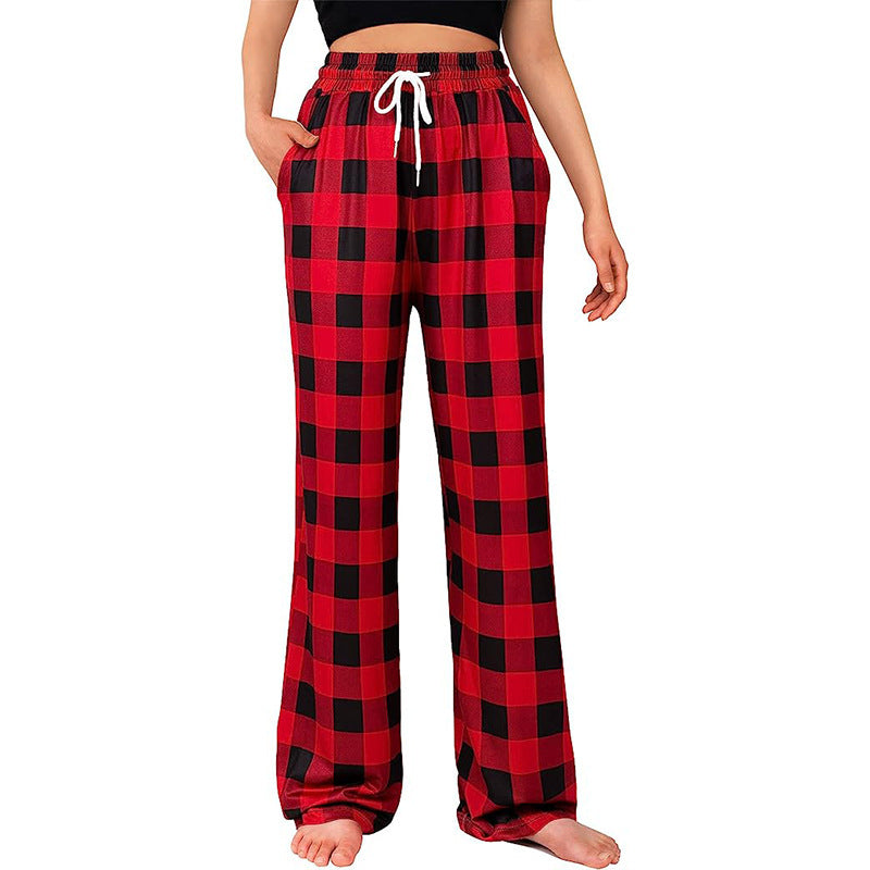 Women's Comfortable Checkered Trousers with Elastic Waistband and Side Pockets NOVAE