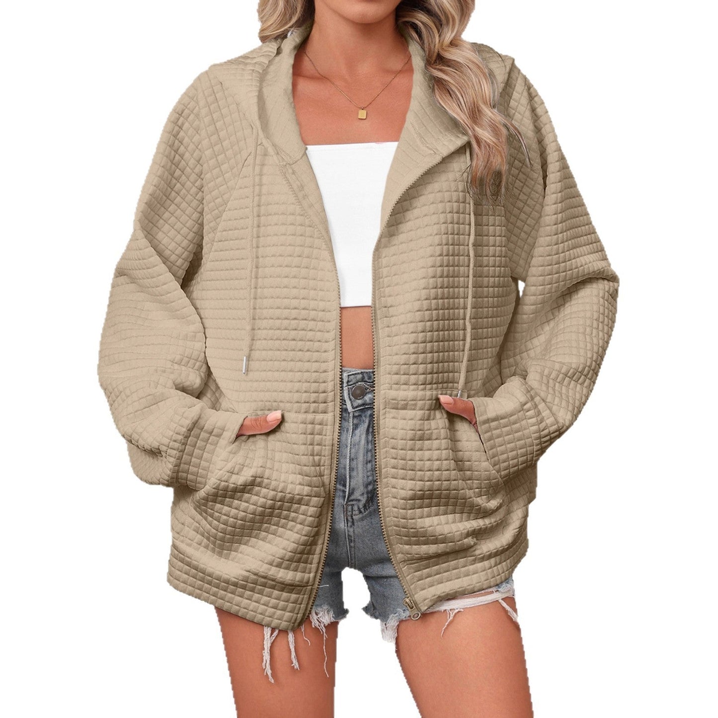 Women's Oversized Hooded Jacket in Textured Material NOVAE