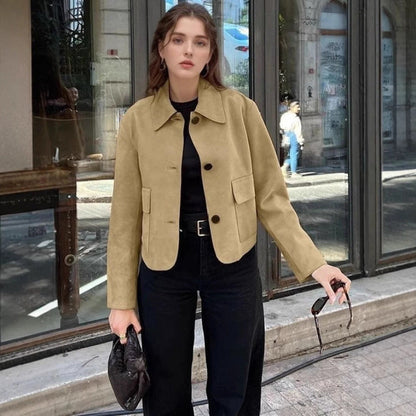 Women's fashionable suede jacket with practical pockets and classic collar NOVAE