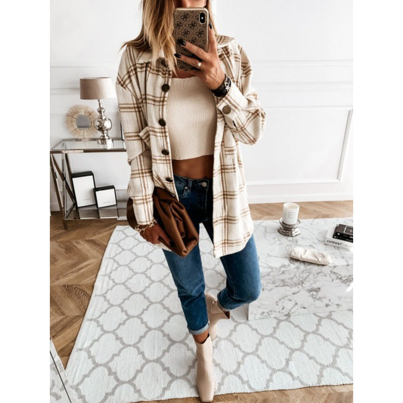 Women's transitional jacket in a trendy check pattern with comfortable chest pockets NOVAE