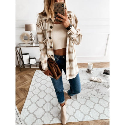 Women's transitional jacket in a trendy check pattern with comfortable chest pockets NOVAE