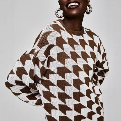 Women's geometric knit sweater with a relaxed fit and trendy trumpet sleeves NOVAE