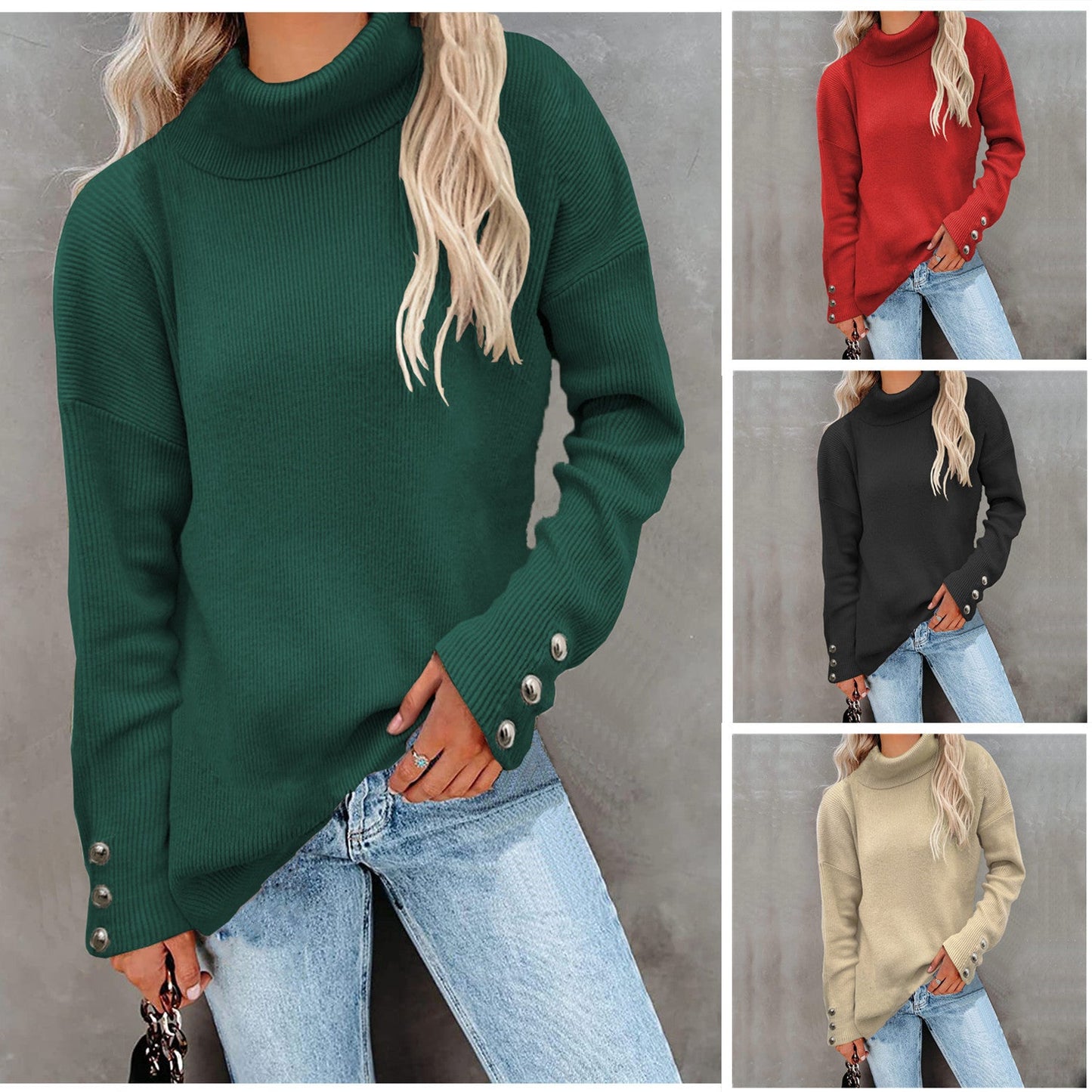 Women's roll-neck sweater with structured design and button details NOVAE