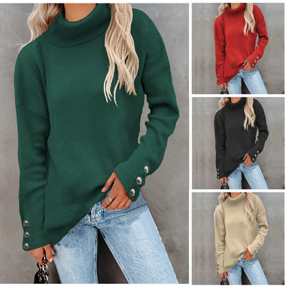 Women's roll-neck sweater with structured design and button details NOVAE