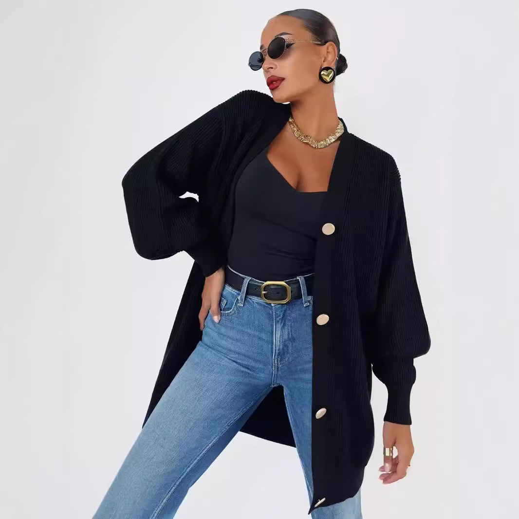 Women's oversized cardigan with decorative buttons NOVAE