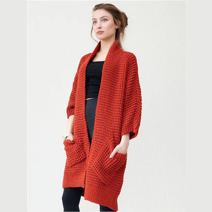 Women's long knitted coat in a fashionable waffle pattern NOVAE