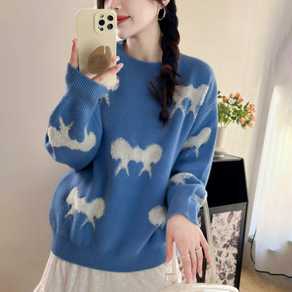 Women's Cozy Knit Sweater with Playful Bow Motif NOVAE