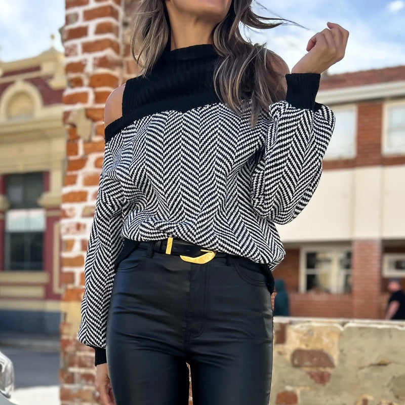 Women's oversized knit sweater with a wide neckline and off-shoulder design NOVAE