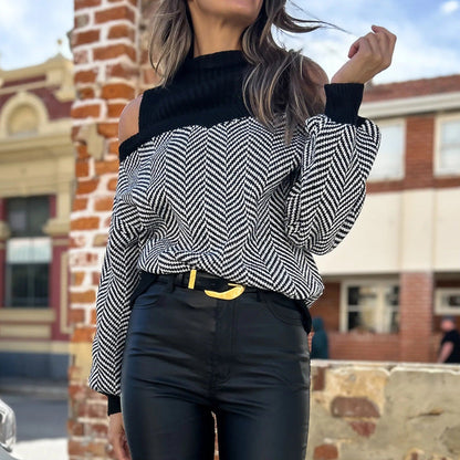 Women's oversized knit sweater with a wide neckline and off-shoulder design NOVAE