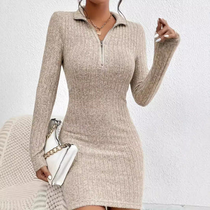Women's high-quality knit dress with zipper and long sleeves NOVAE