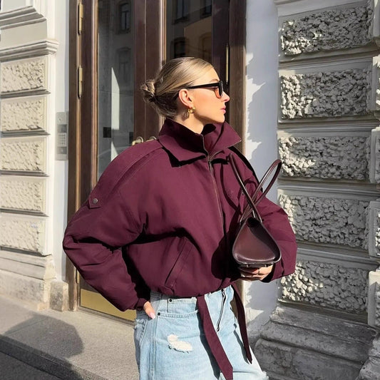 Women's sporty transitional jacket with fashionable collar and elasticated waistband NOVAE