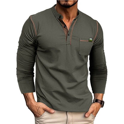 Men's long-sleeved shirt with button placket and chest pocket NOVAE