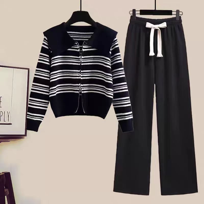 Women's cardigan with zipper and wide-leg trousers NOVAE