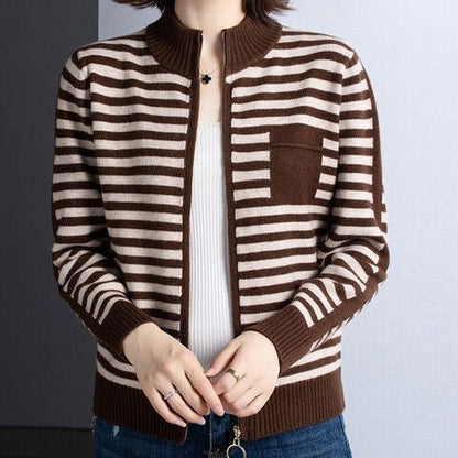 Women's cardigan with stand-up collar and zipper NOVAE