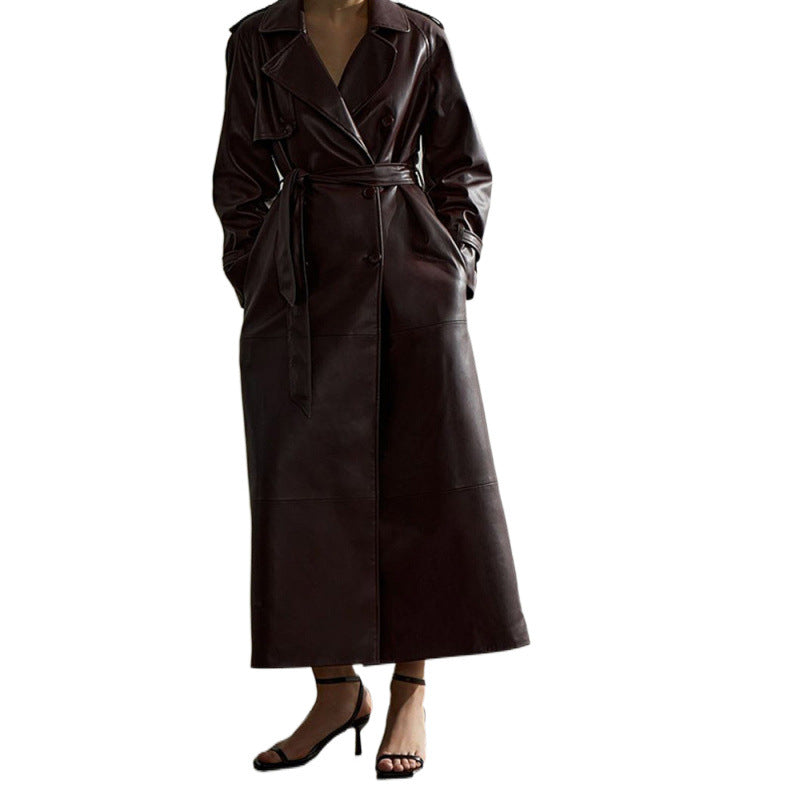 Women's fashionable faux leather trench coat with belt and practical pockets NOVAE