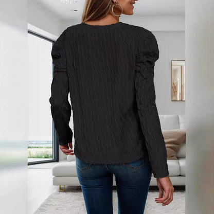 Women's knitted sweater with wave pattern and puff sleeves NOVAE