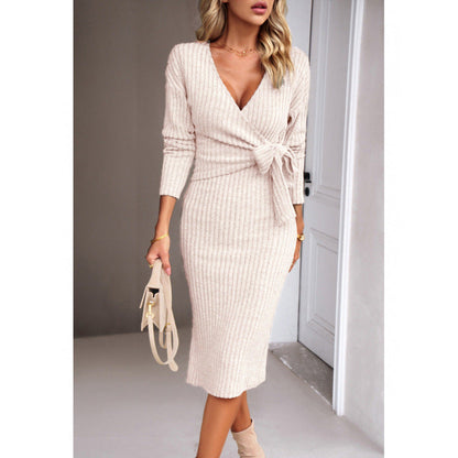 Women's wrap dress with deep V-neck and waist belt NOVAE