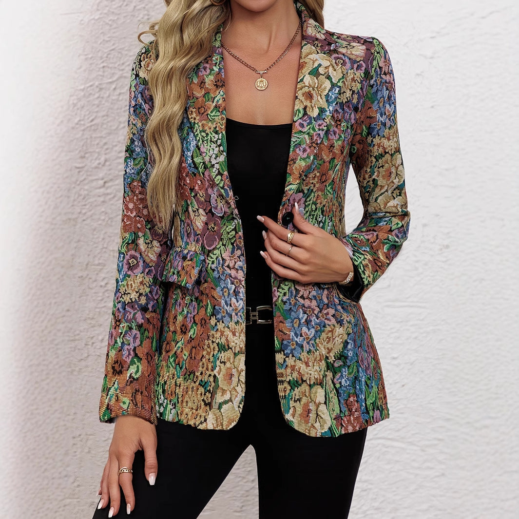 Women's blazer jacket with floral pattern and elegant details NOVAE