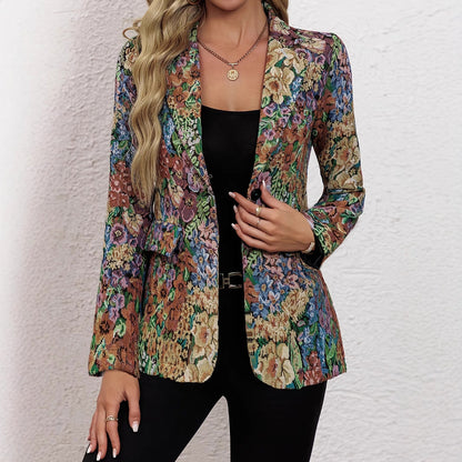Women's blazer jacket with floral pattern and elegant details NOVAE