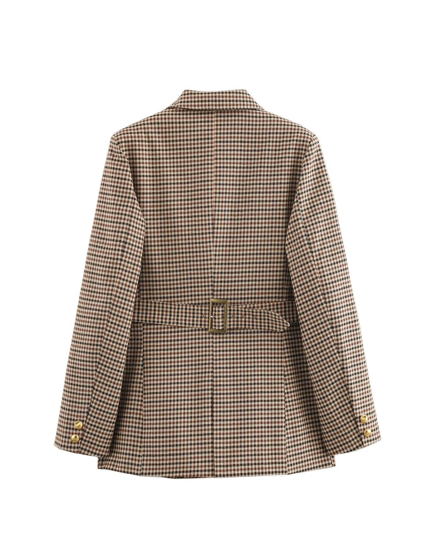 Women's checked blazer with gold buttons and practical pockets NOVAE