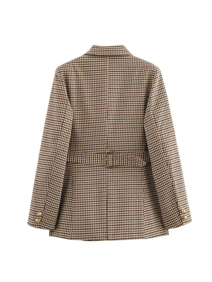 Women's checked blazer with gold buttons and practical pockets NOVAE