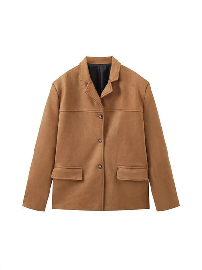 Women's elegant faux leather jacket with patch pockets NOVAE