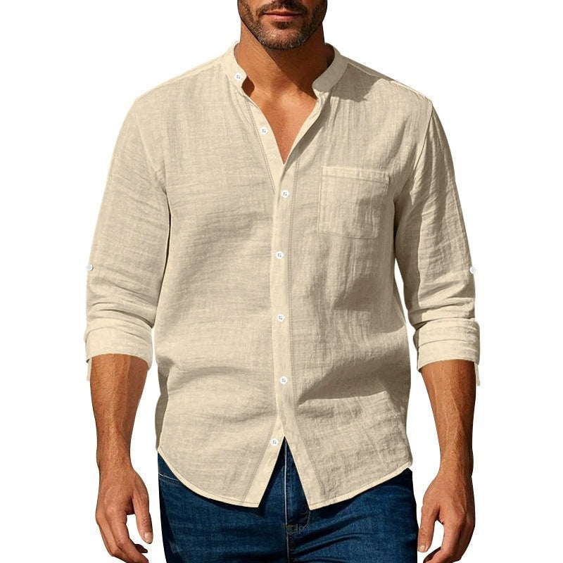 Men's shirt with stand-up collar and chest pocket NOVAE