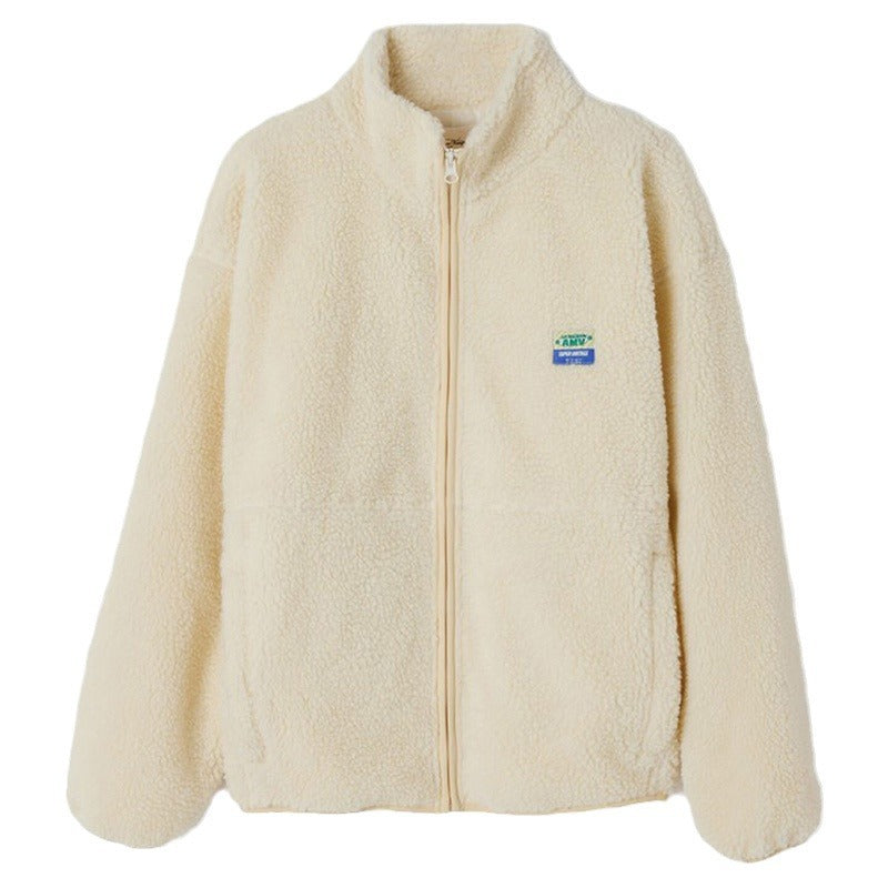 Women's plush jacket with high collar and side pockets NOVAE