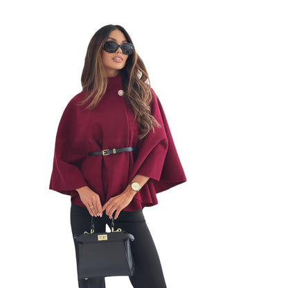 Women's cape jacket with stylish belt and elegant structure NOVAE