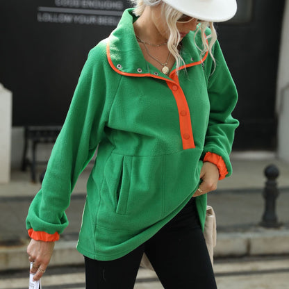 Women's fleece pullover with high collar and button closure NOVAE