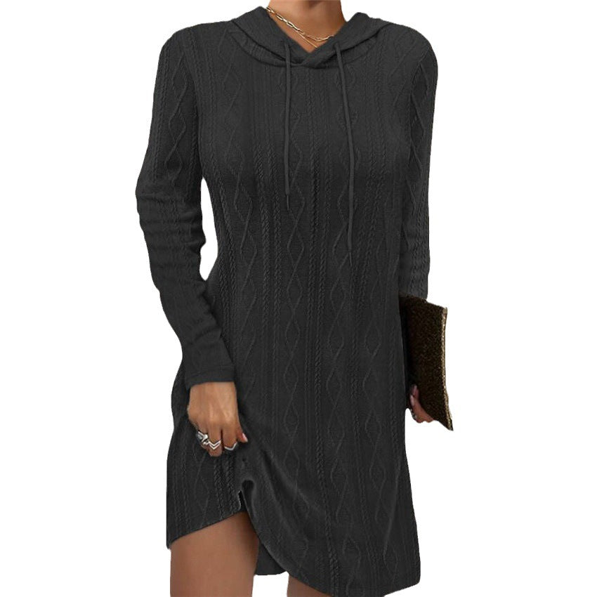 Women's knitted dress with hood and fine cable pattern NOVAE