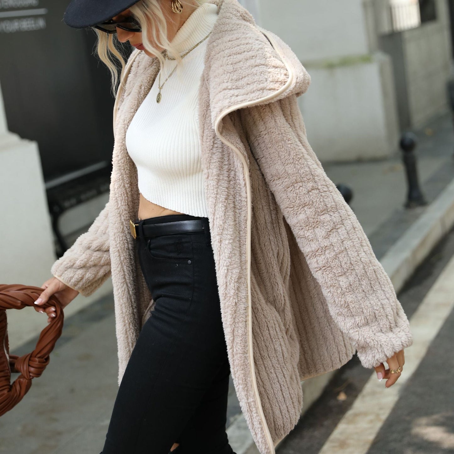 Women's Fluffy Long Jacket in a Textured Design NOVAE