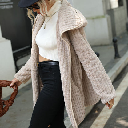 Women's Fluffy Long Jacket in a Textured Design NOVAE