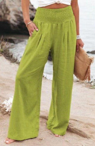 Women's airy linen trousers with elasticated waistband and wide cut NOVAE