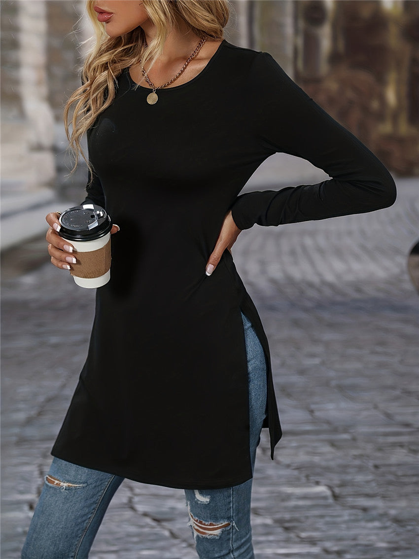 Women's long-sleeved tunic with side slits and modern cut NOVAE