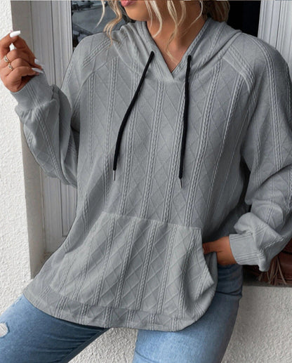 Women's Oversized Knit Hoodie with V-Neck and Stylish Hood NOVAE